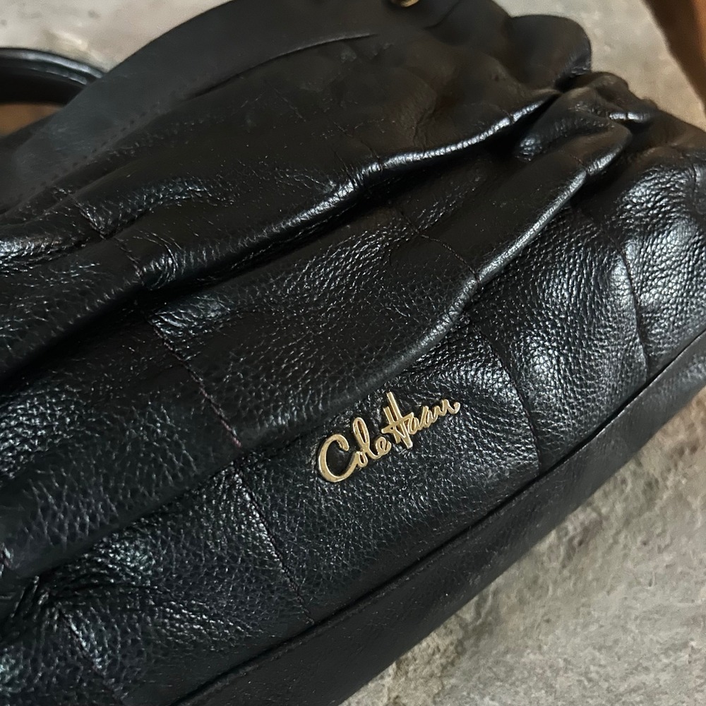 Cole Haan Black Leather Boho Shoulder Bag Purse - Picture 4 of 6